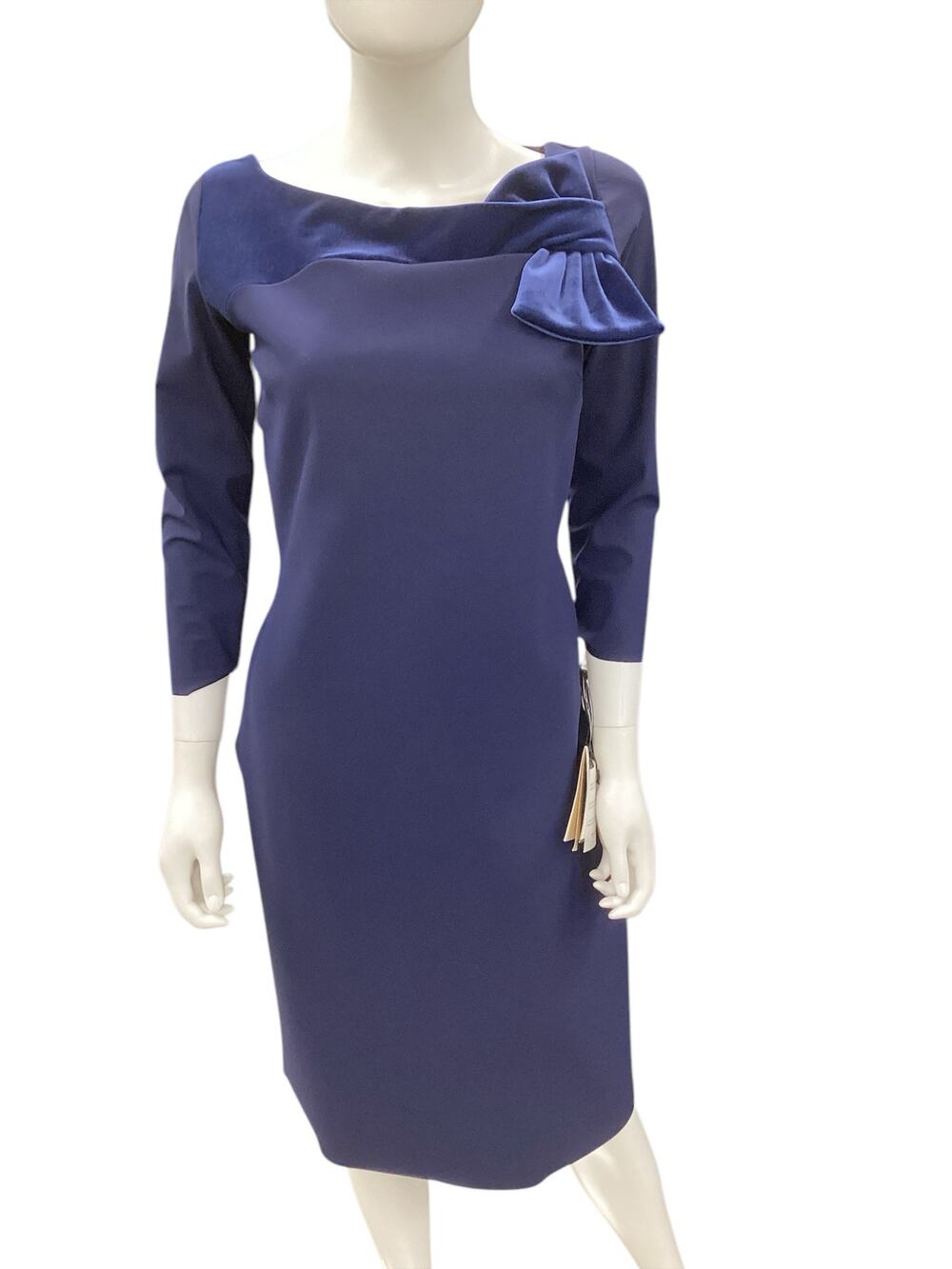 NWT Chiara Boni Dress Size 14 Made In Italy Decorative Satin Bow Navy Blue